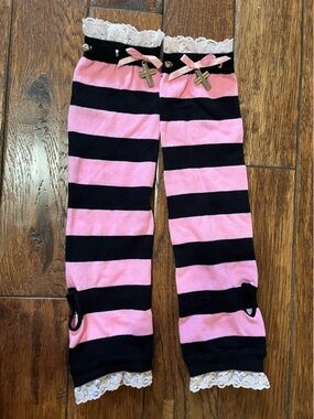 Dolls Kill Pink and Black Striped Gloves